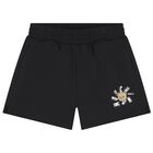 Girls Black Teddy Bear Logo Shorts, 4, hi-res
