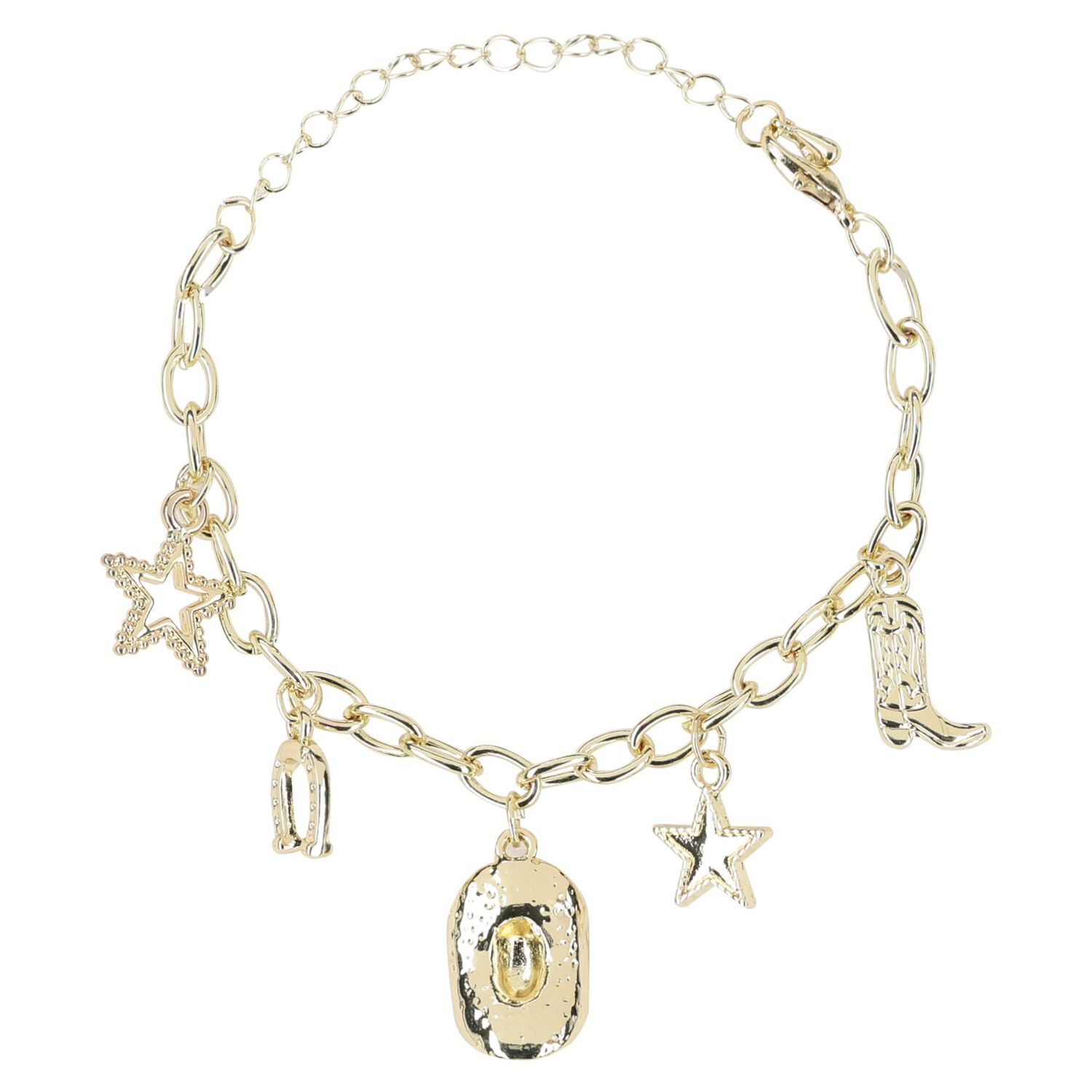 Girls Gold Cowgirl Charm Bracelet, 1, hi-res