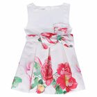 Girls White Floral Print Dress, 1, hi-res