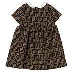Baby Girls Beige FF Logo Dress, 1, hi-res