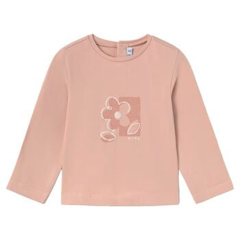 Younger Girls Pink Flower Long Sleeve Top