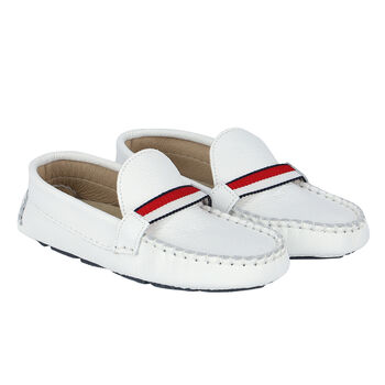 حذاء لوفر جلد باللون الأبيض للأولاد