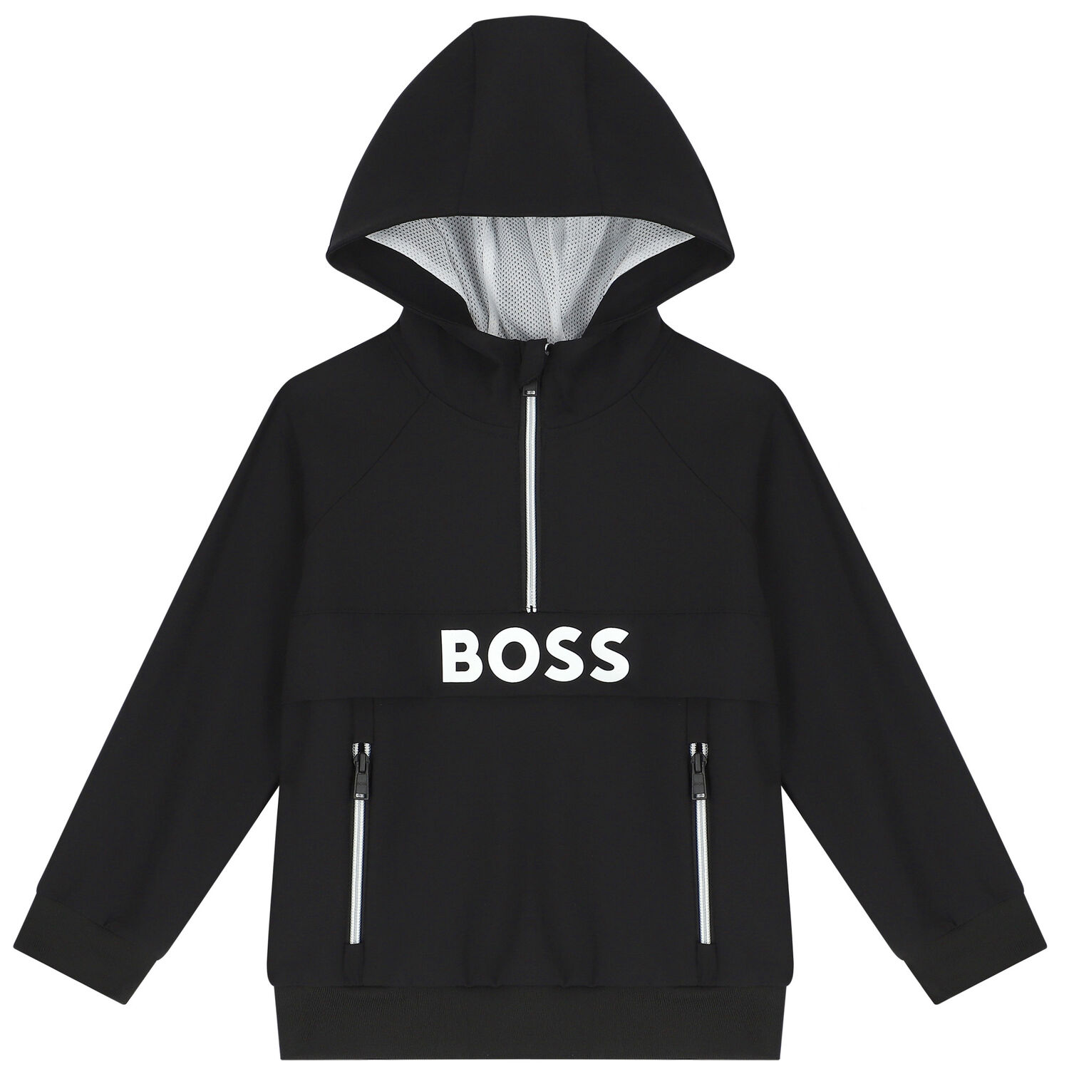 Boys Black Logo Hooded Top, 1, hi-res image number null