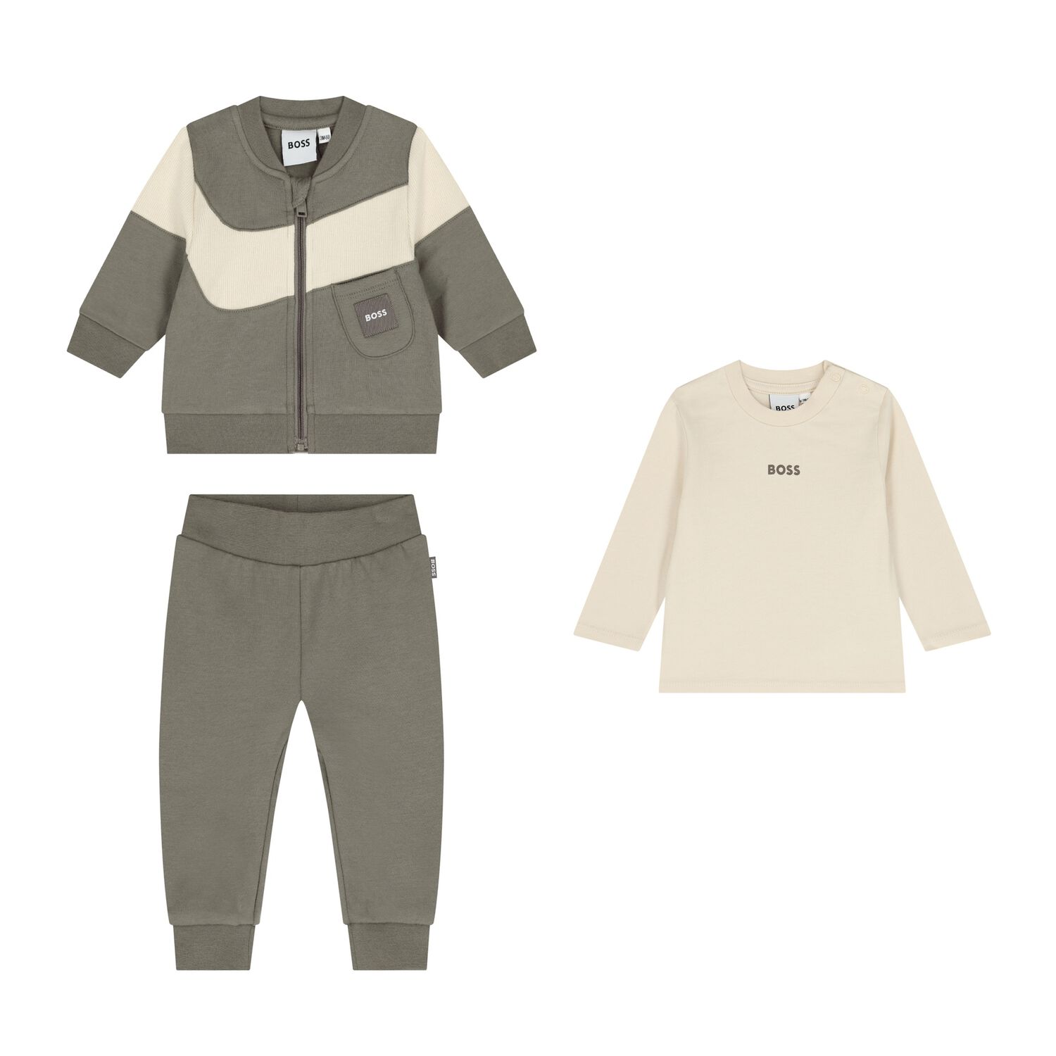 Baby Boys Beige & Ivory Logo Tracksuit Gift Set, 1, hi-res