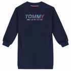 فستان سويت شيرت بالشعار باللون الكحلى, 1, hi-res