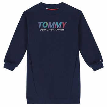 Girls Navy Holographic Logo Sweatshirt Dress