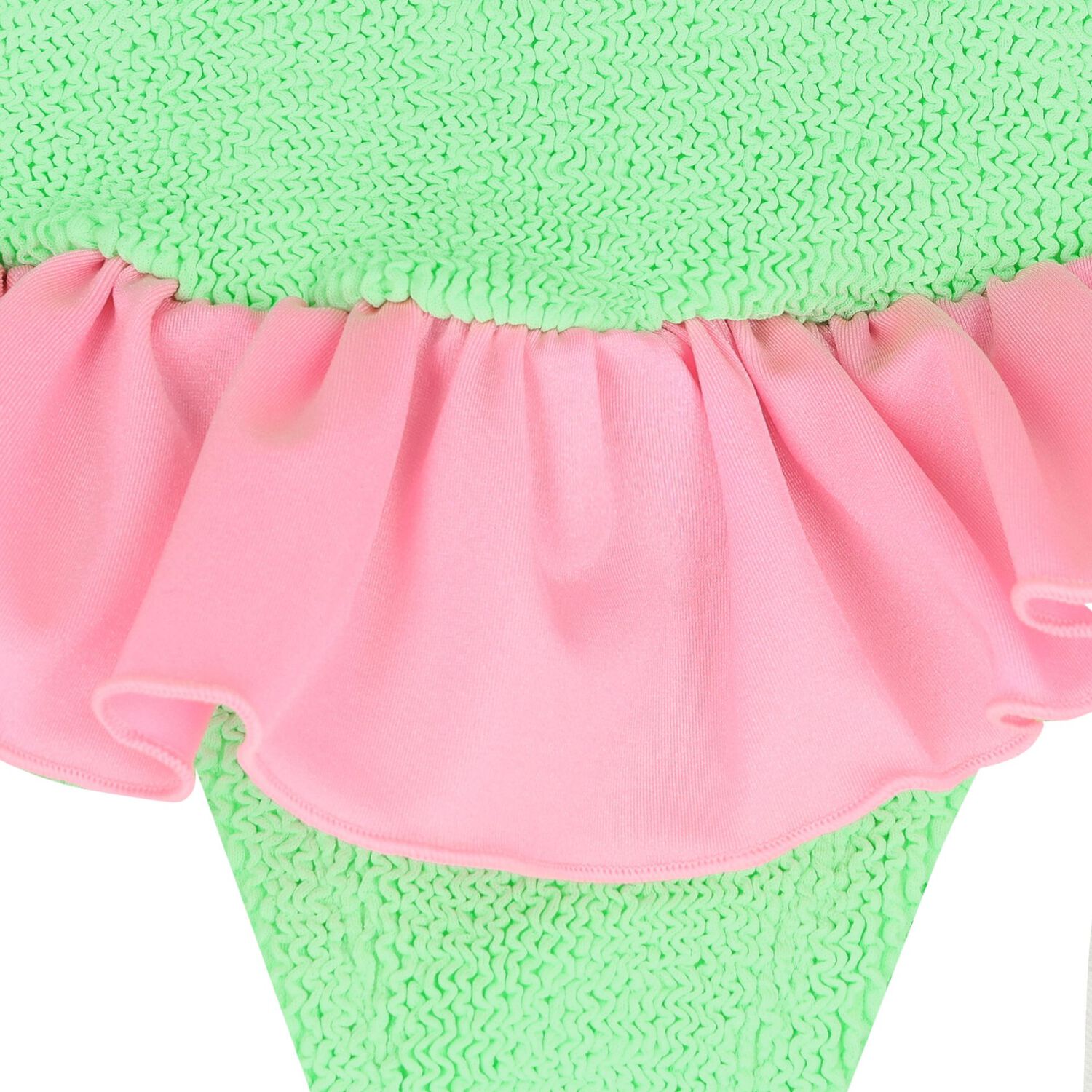 Girls Green & Pink Ruffle Crinkle Swimsuit, 3, hi-res
