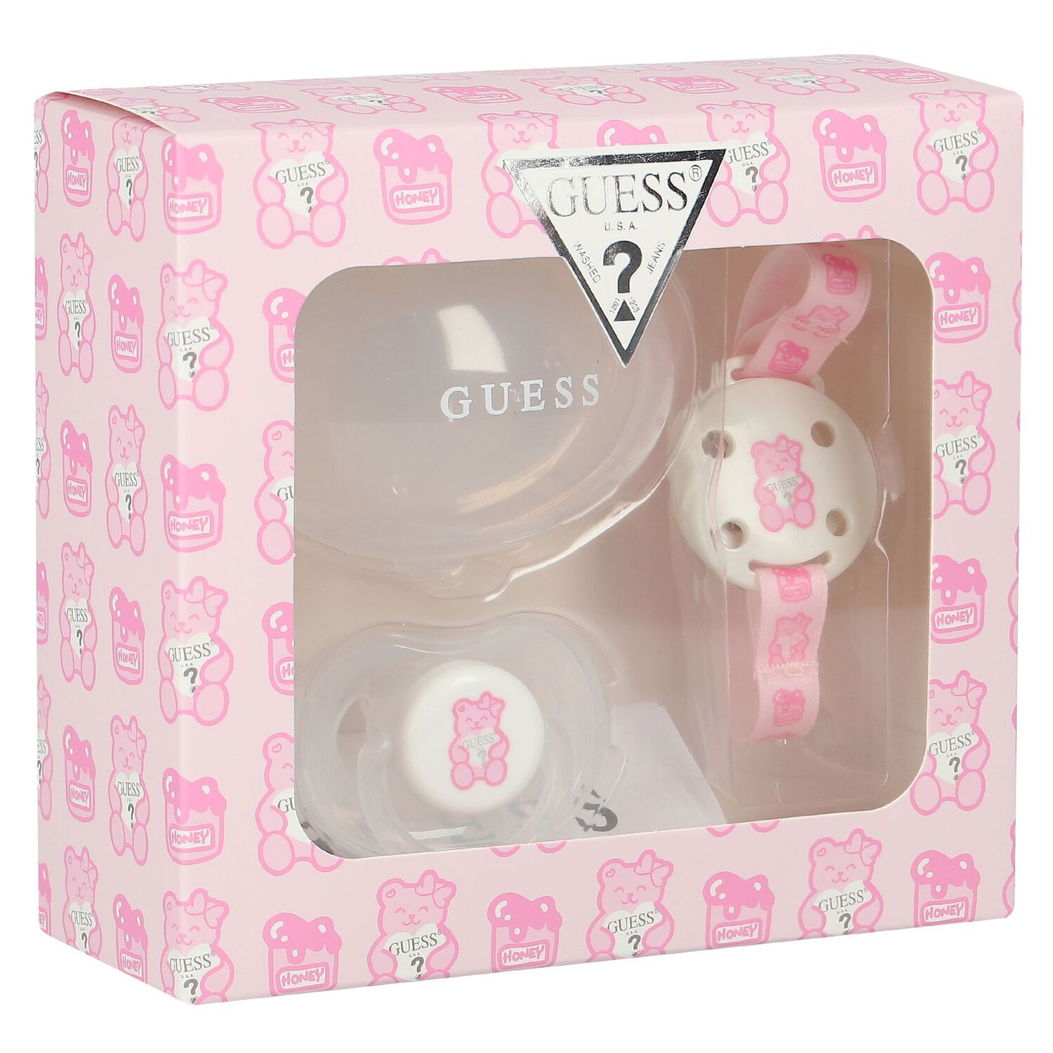 Baby Girls Pink Teddy Bear Logo Pacifier Gift Set, 1, hi-res