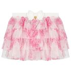 Girls White & Pink Rose Tulle Skirt, 1, hi-res