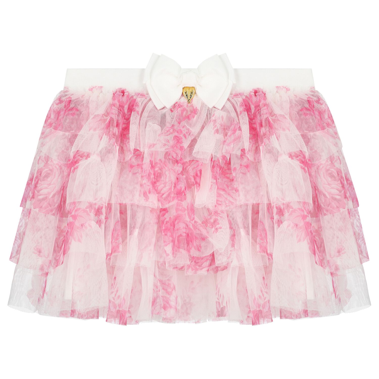 Girls White & Pink Rose Tulle Skirt, 1, hi-res image number null