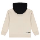 Boys Beige & Black Logo Hooded Top, 1, hi-res