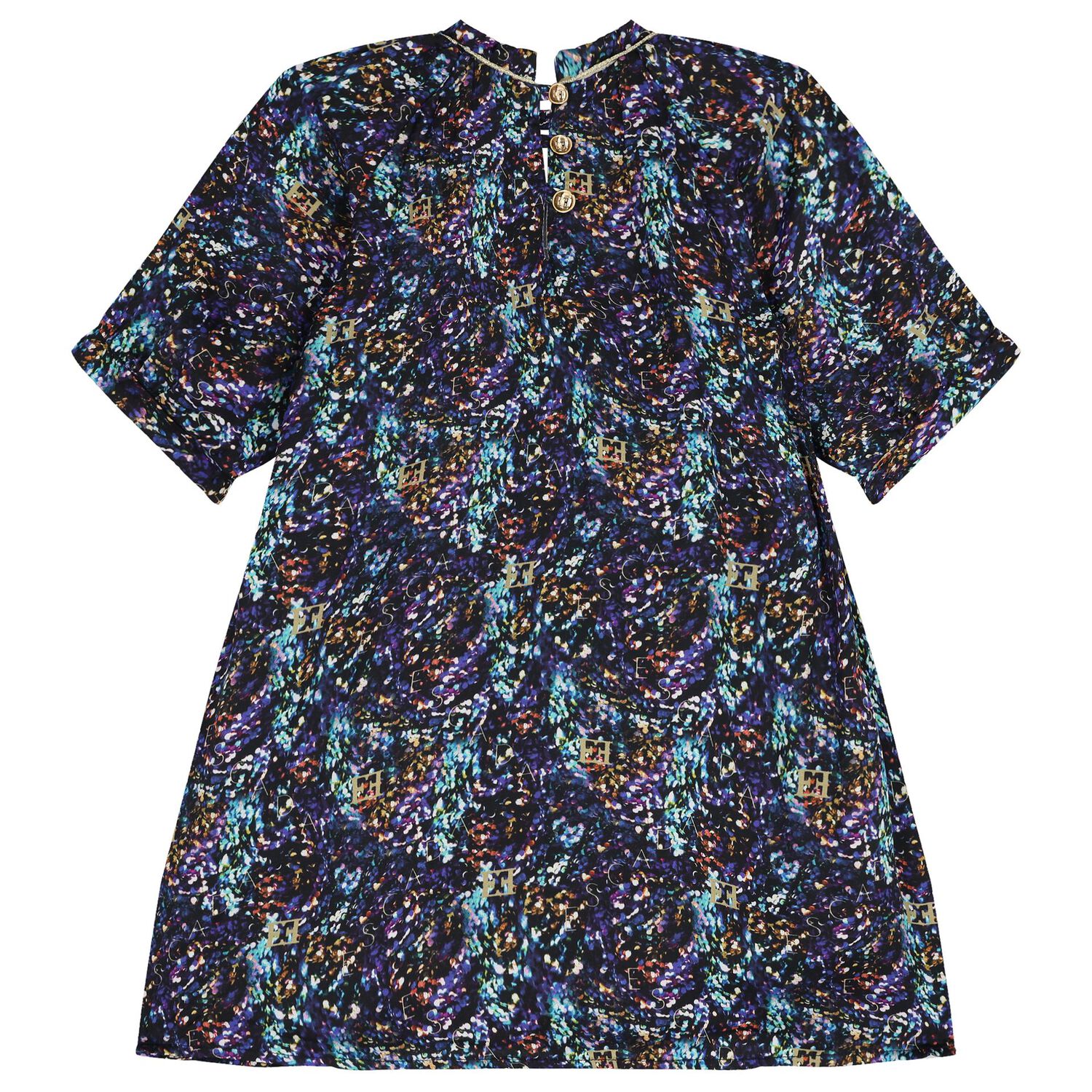 فستان بنات بالشعار باللون الكحلي, 1, hi-res