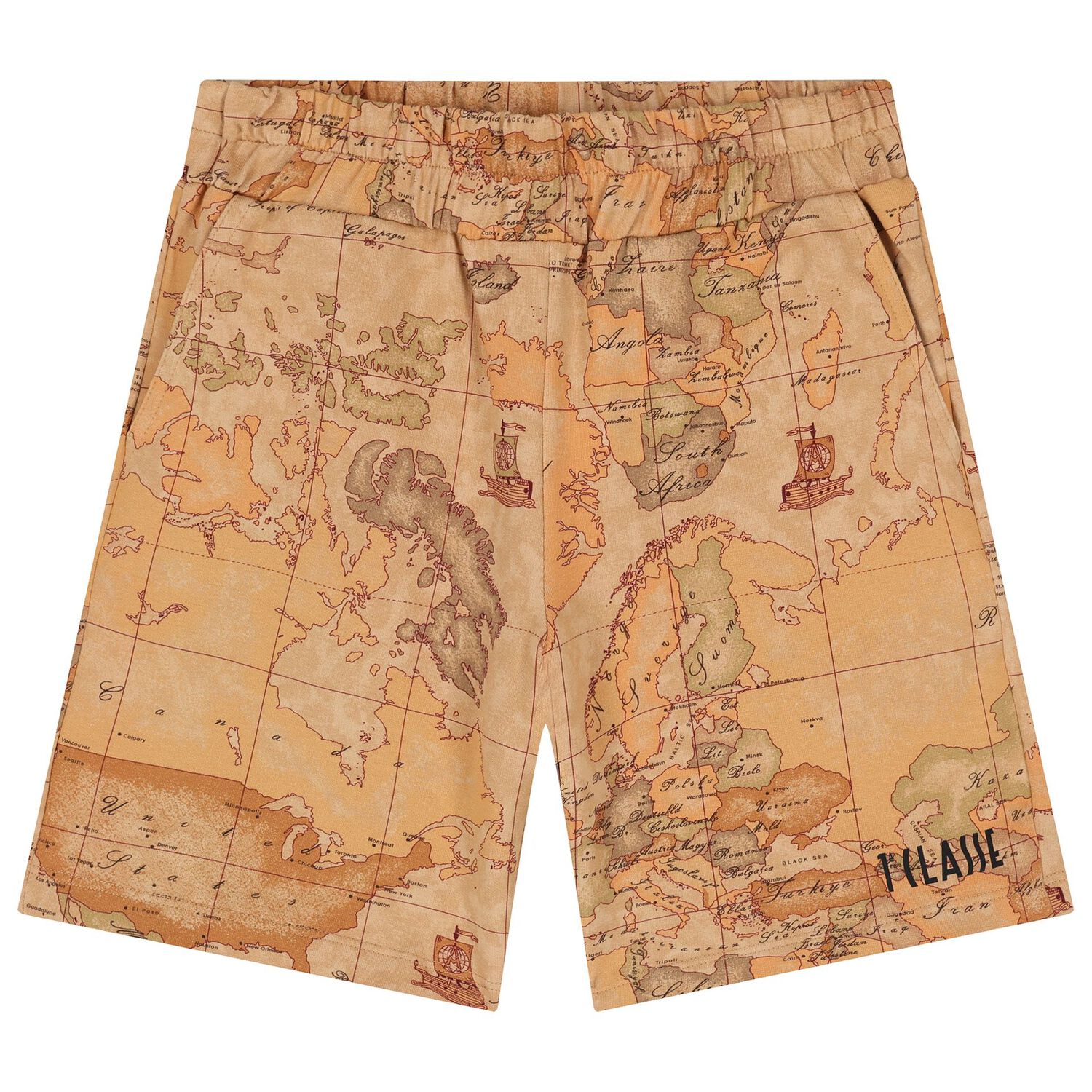 Boys Black & Beige Geo Map Shorts Set, 1, hi-res