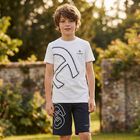 Boys Navy Blue Logo Shorts, 2, hi-res