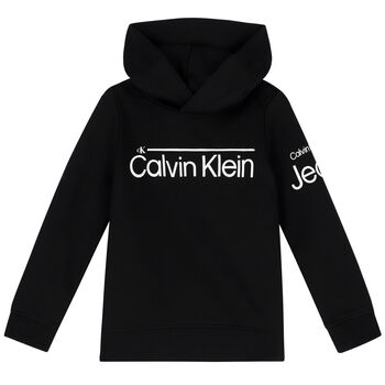 Boys Black Logo Hooded Top