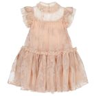 Girls Pink Embroidered Tulle Dress, 2, hi-res