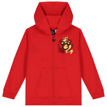 Red Mickey Mouse Hooded Zip Up Top