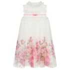 Girls White & Pink Floral Tulle Dress, 2, hi-res