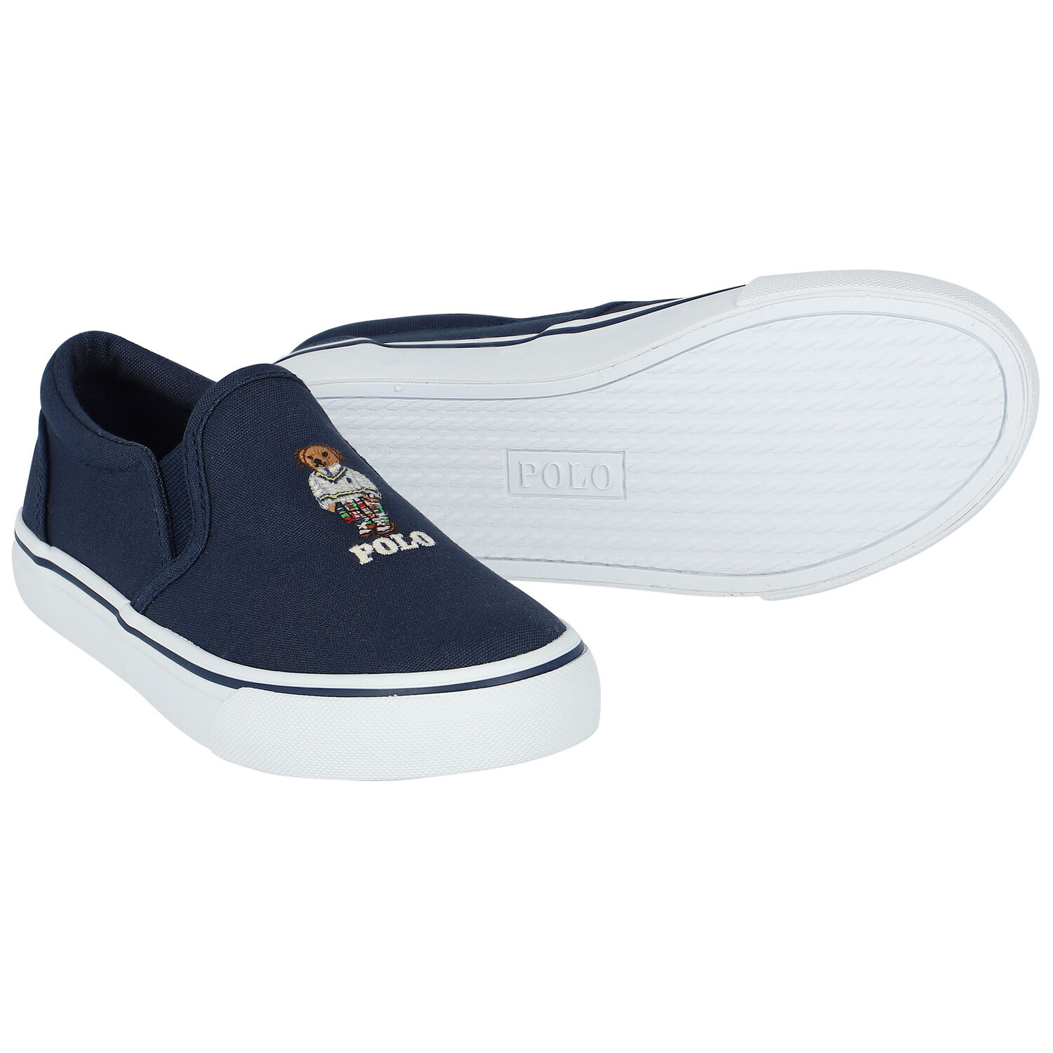 Boys Navy Polo Bear Trainers, 1, hi-res
