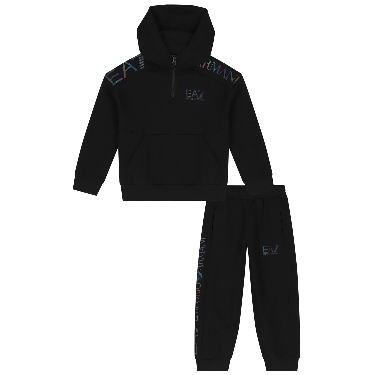 Boys Black Iridescent Logo Tracksuit, 1, hi-res