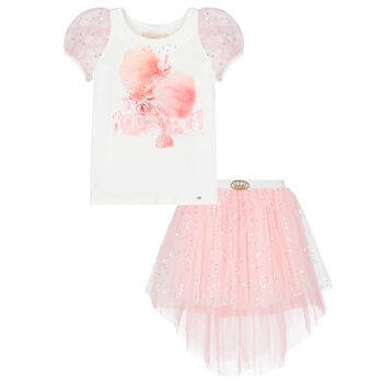 Girls White & Pink Skirt Set