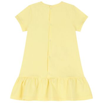 فستان بنات بالشعار وطبعة حقيبة باللون الأصفر