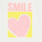 توب بنات بأكمام مطرز بطبعة القلب باللون الأبيض, 1, hi-res