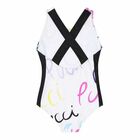 Girls White Logo Swimsuit, 1, hi-res