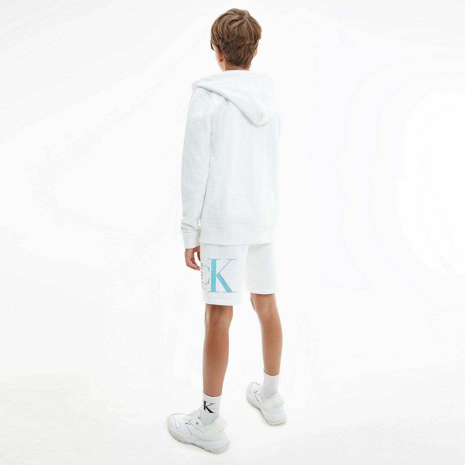 Boys White Logo Zip Up Hooded Top, 1, hi-res