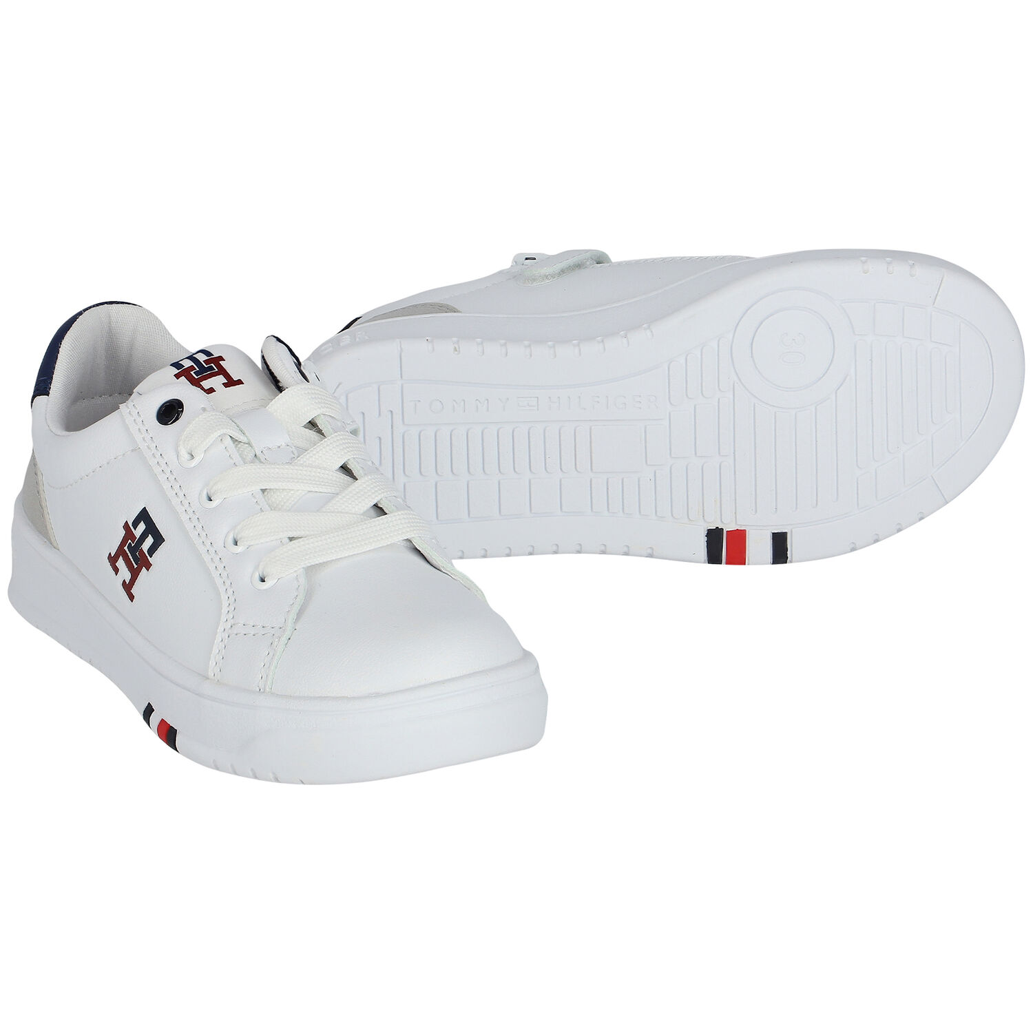 White Leather Logo Trainers, 1, hi-res
