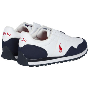 Boys White & Navy Logo Trainers