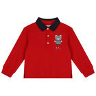 Younger Boys Red Teddy Bear Polo Shirt, 1, hi-res