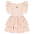 Girls Pink Logo Tiered Dress, 2, hi-res