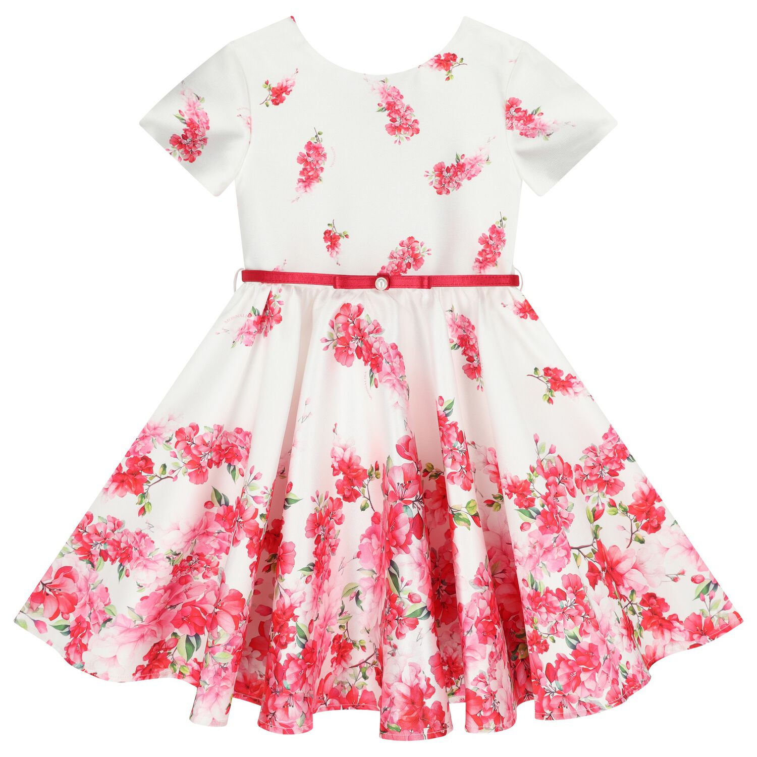 Girls White Floral Satin Dress, 1, hi-res