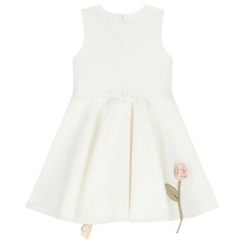 Girls White Rose Satin Dress