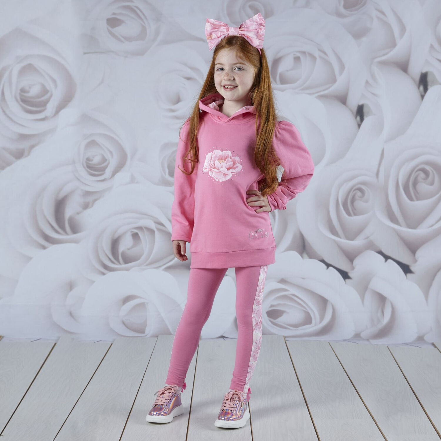 Girls Pink Floral Leggings Set, 1, hi-res