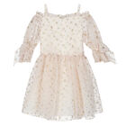 Girls Gold & Ivory Dot Dress, 1, hi-res