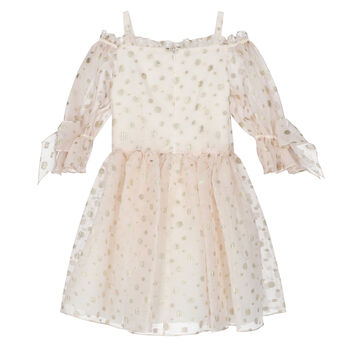 Girls Gold & Ivory Dot Dress