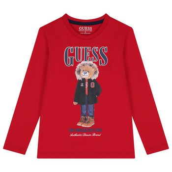 Boys Red Teddy Bear Long Sleeve Top