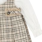 Younger Girls Beige & White Pinafore Dress, 1, hi-res