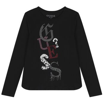Girls Black Logo Long Sleeve Top