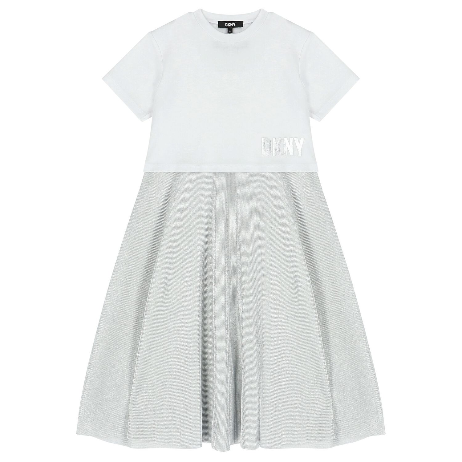 فستان بنات 2 في 1 باللون الفضي والأبيض, 1, hi-res