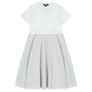 Girls Silver & White 2-In-1 Dress