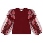 Girls Burgundy Floral Tulle Lila Long Sleeve Top, 1, hi-res