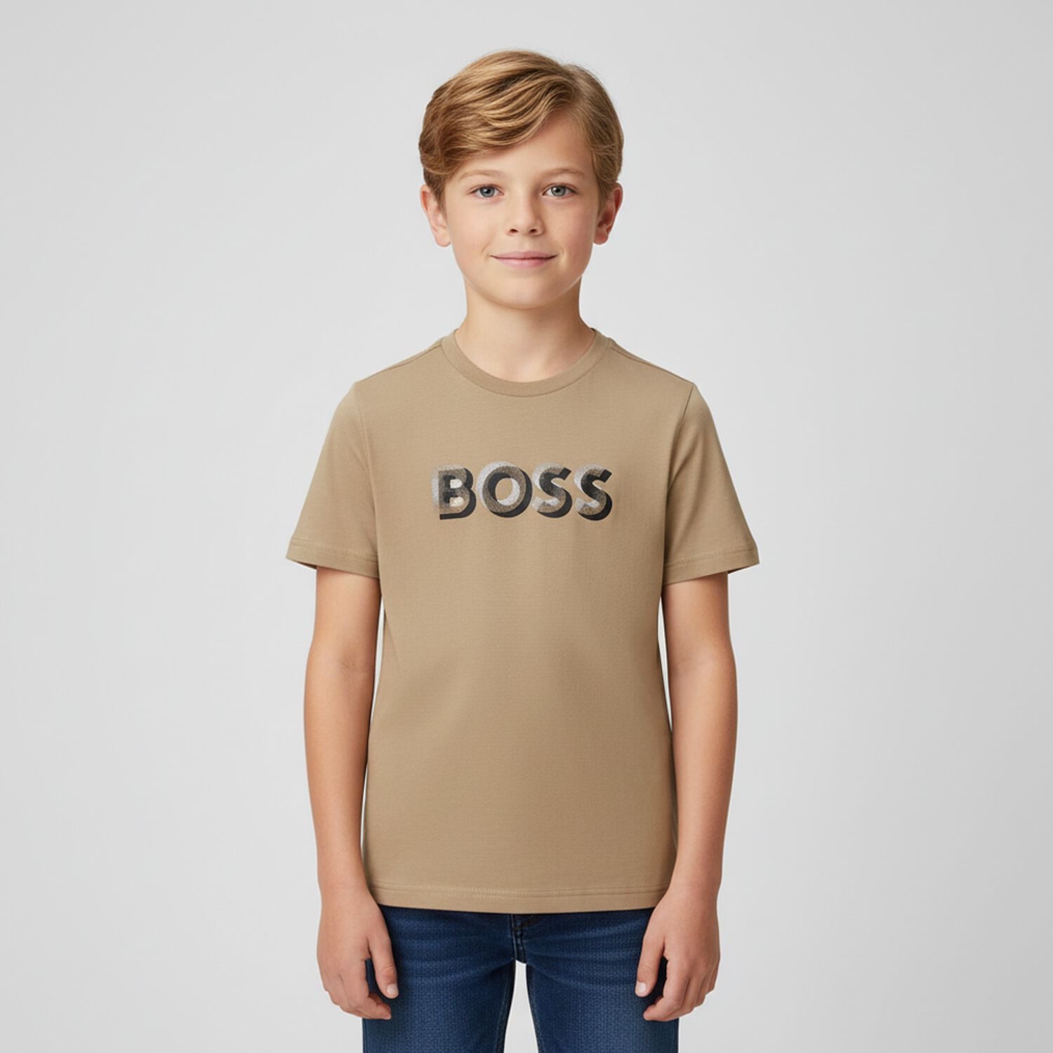 Boys Beige Logo T-Shirt, 2, hi-res