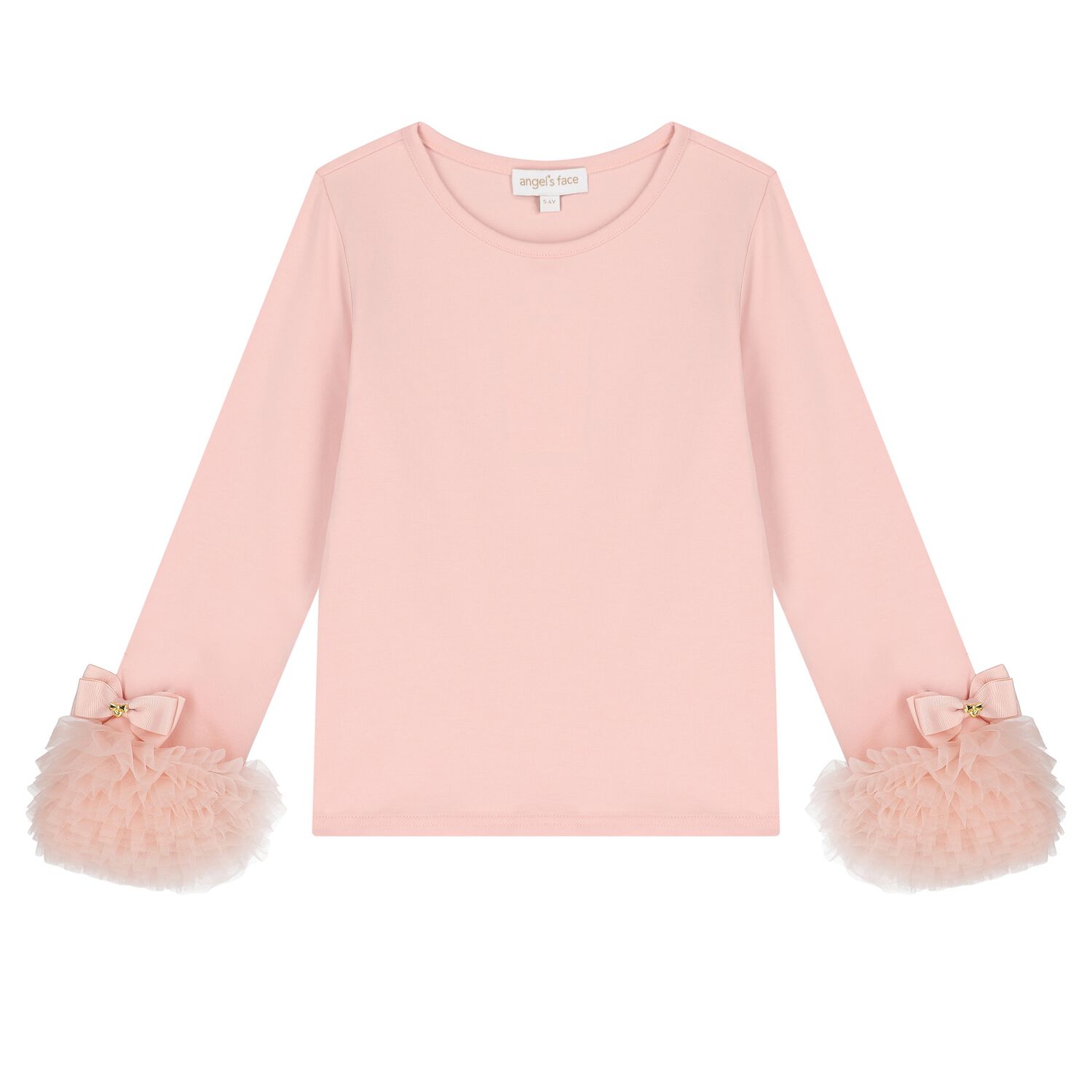 Girls Pink Tulle Cuffs Long Sleeve Top, 1, hi-res