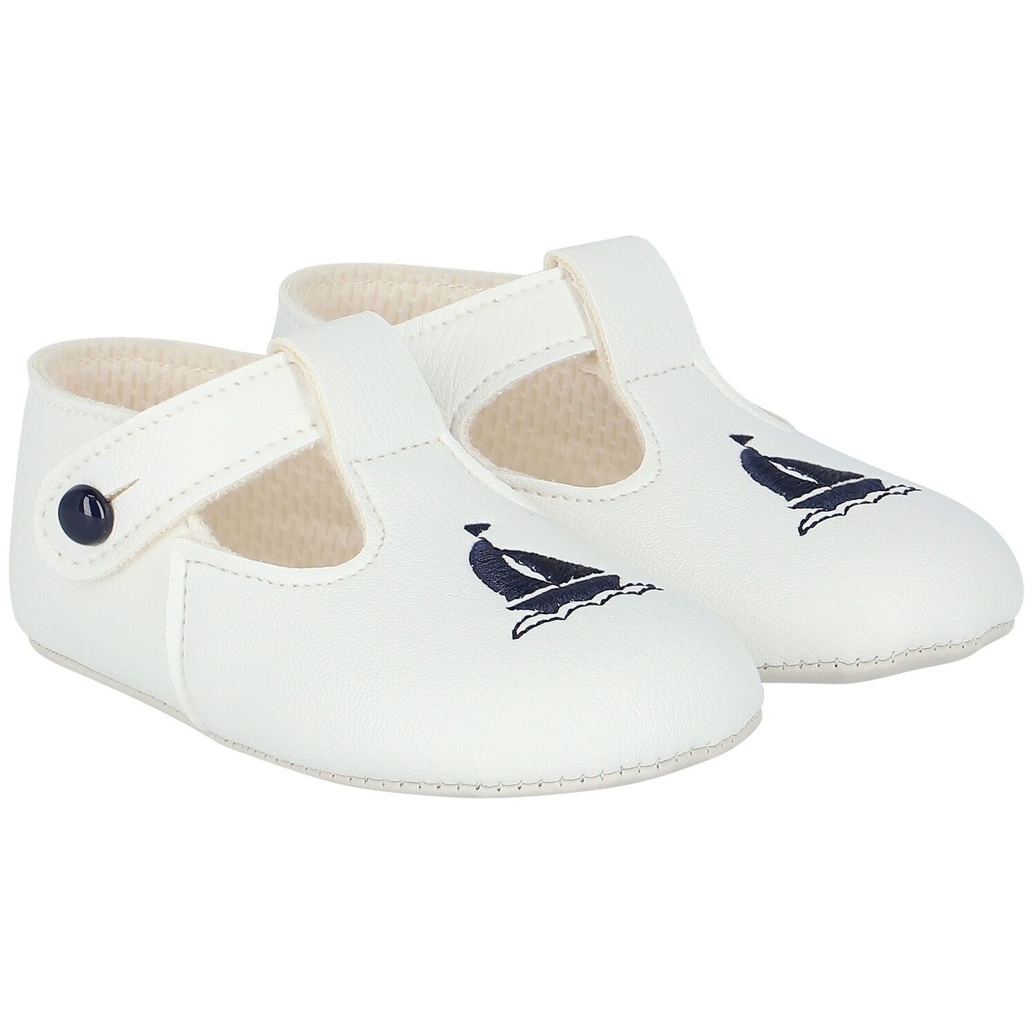 Baby Boys White & Navy Pre Walker Shoes, 1, hi-res