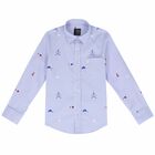 Boys Blue Striped Cotton Shirt, 1, hi-res