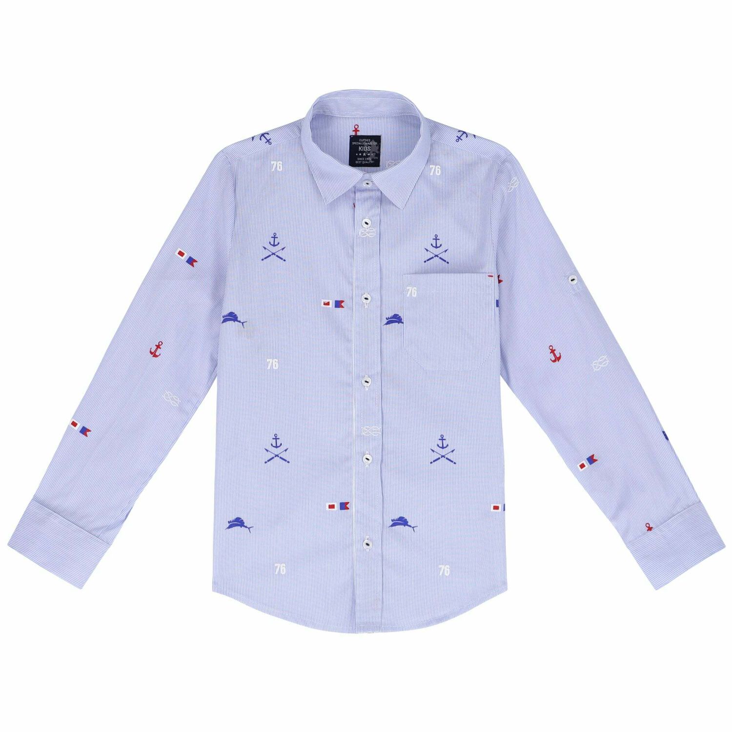 Boys Blue Striped Cotton Shirt, 1, hi-res image number null