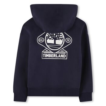 Boys Navy Blue Logo Hooded Zip Up Top